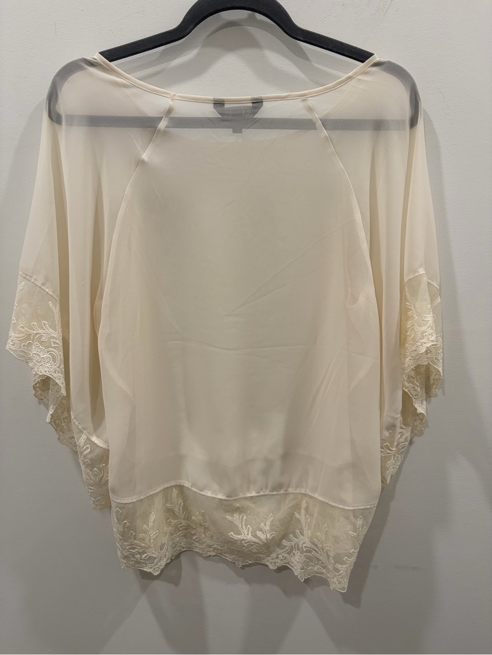 Express Cream Sheer Embroidered Lace-Hem Blouse - Picture 8 of 10